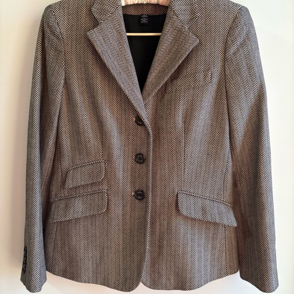 CHAPS Vintage Women’s Herringbone Cotton Blazer Black/Tan Size 4 EC Old Money - Picture 5 of 14